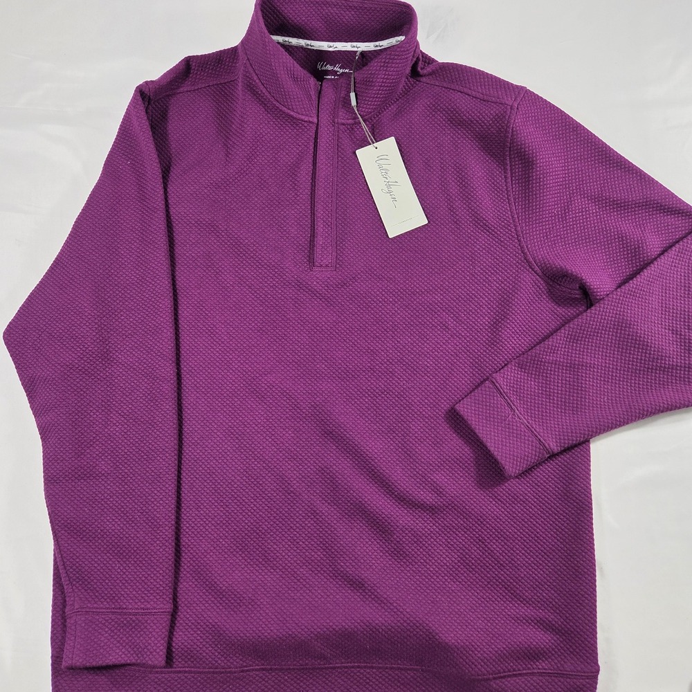 Walter Hagen Mens Purple Diamond Quilted Quarter Zip Pullover Golf Sweater NWT